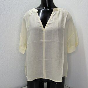 Ese O Ese Women’s Marrakech V-Neck Sheer Cotton Top – Vanilla Beige – Size S